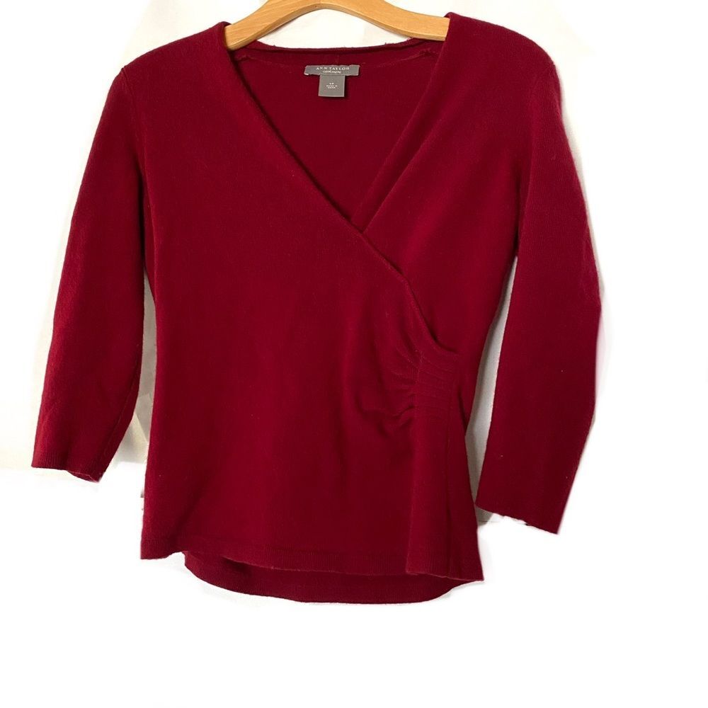 Ann Taylor Burgundy Wrap-Style V-Neck Sweater